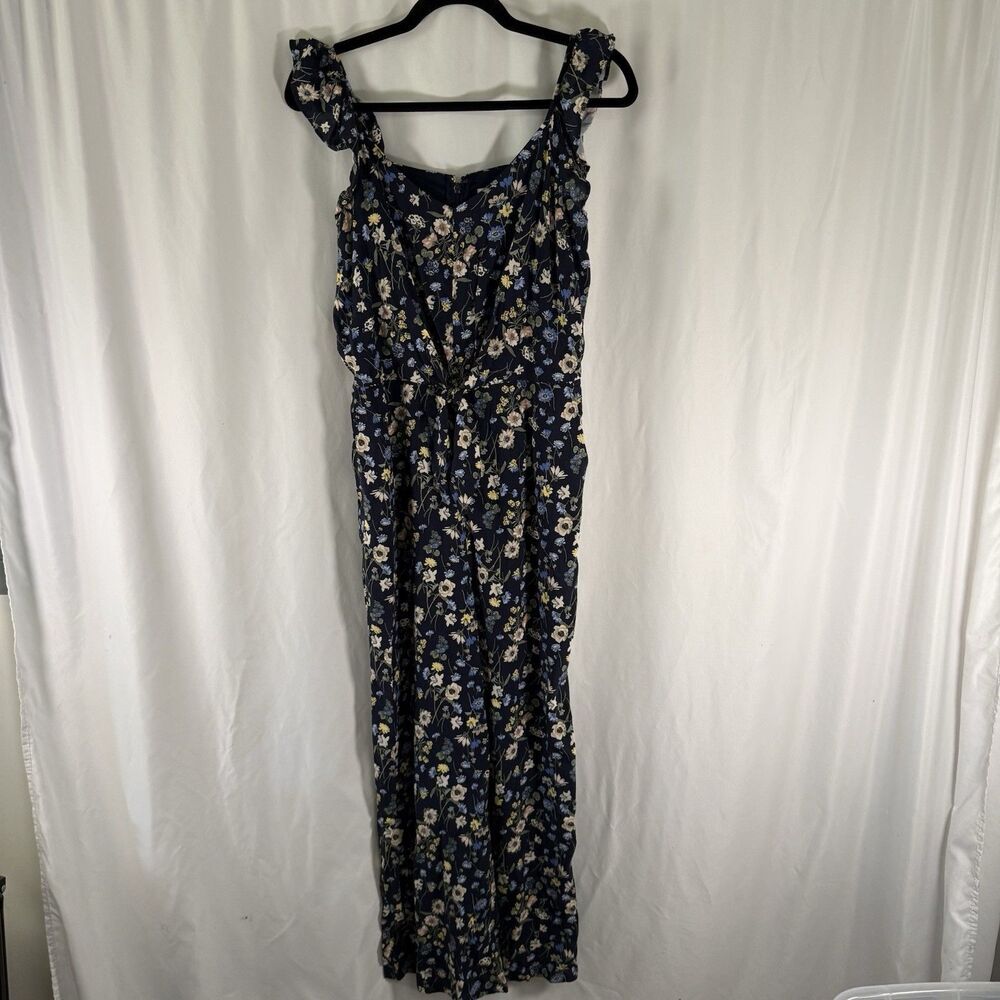 New LOFT Jumpsuit Women's 2 Blue Floral Sleeveless Zip Back 26" Inseam